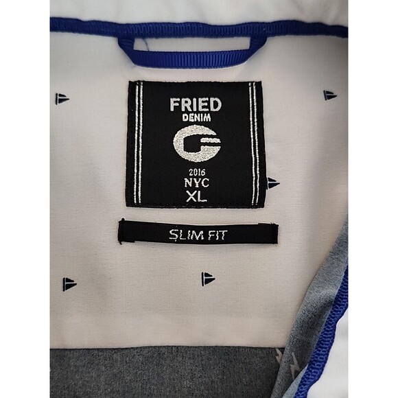 Fried Denim NYC Mens Short Sleeve XL Button Shirt Navy Blue Slim Fit Lightning - Picture 10 of 11